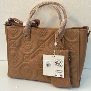 Beautiful Beige Quilted Purse, Handles & Adjustable Shoulder Strap New With Tags